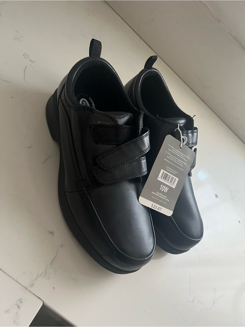 Dr. Scholl's Black Leather Slip-On Loafers with Hook-and-Loop Straps - Picture 2 of 3